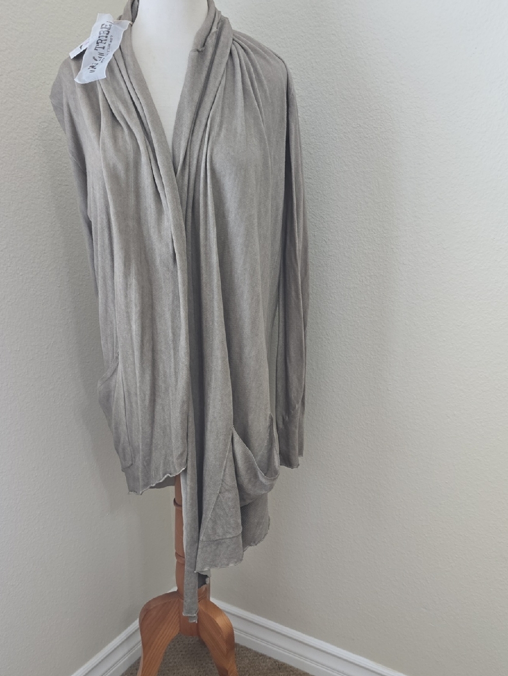 My Tribe Light Gray/tan Draped Open-Front Cardigan M